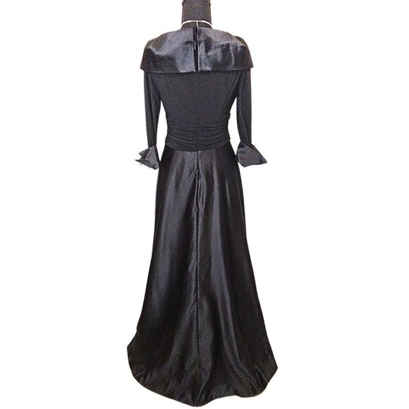 BLACK FORMAL EVENING GOWN & LONG FLOOR LENGTH PARTY DRESS W/ 3/4 SLEEVE - Picture 2 of 8